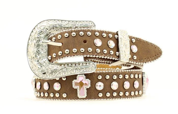 Girls Crystal Cross Brown Belt