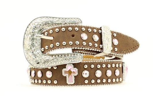 Girls Crystal Cross Brown Belt
