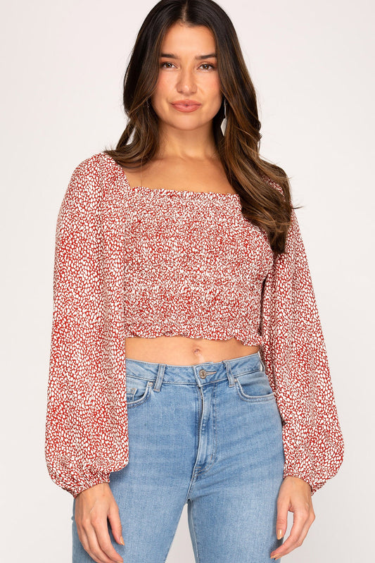 Red Long Sleeve Crop Top
