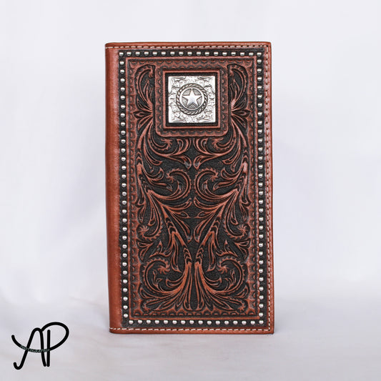Tooled Leather Long Wallet