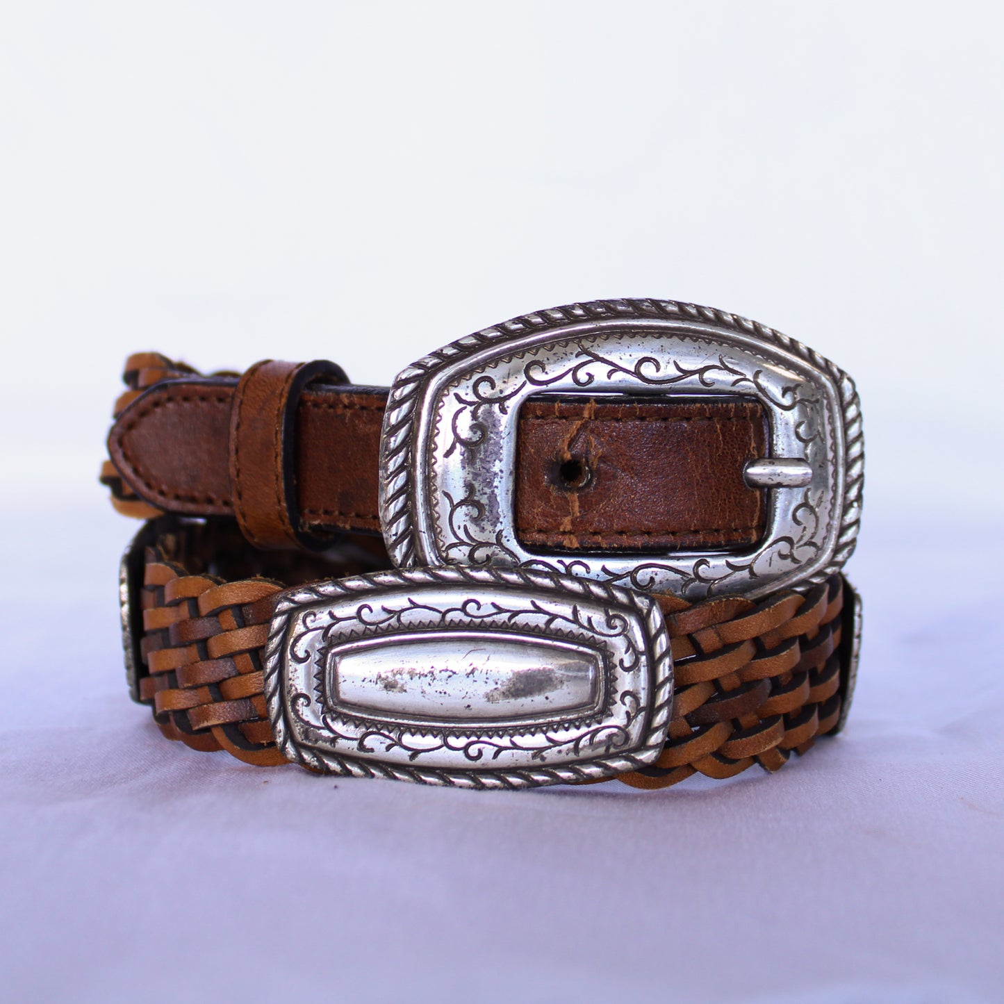 Basketweave Belt with Conchos