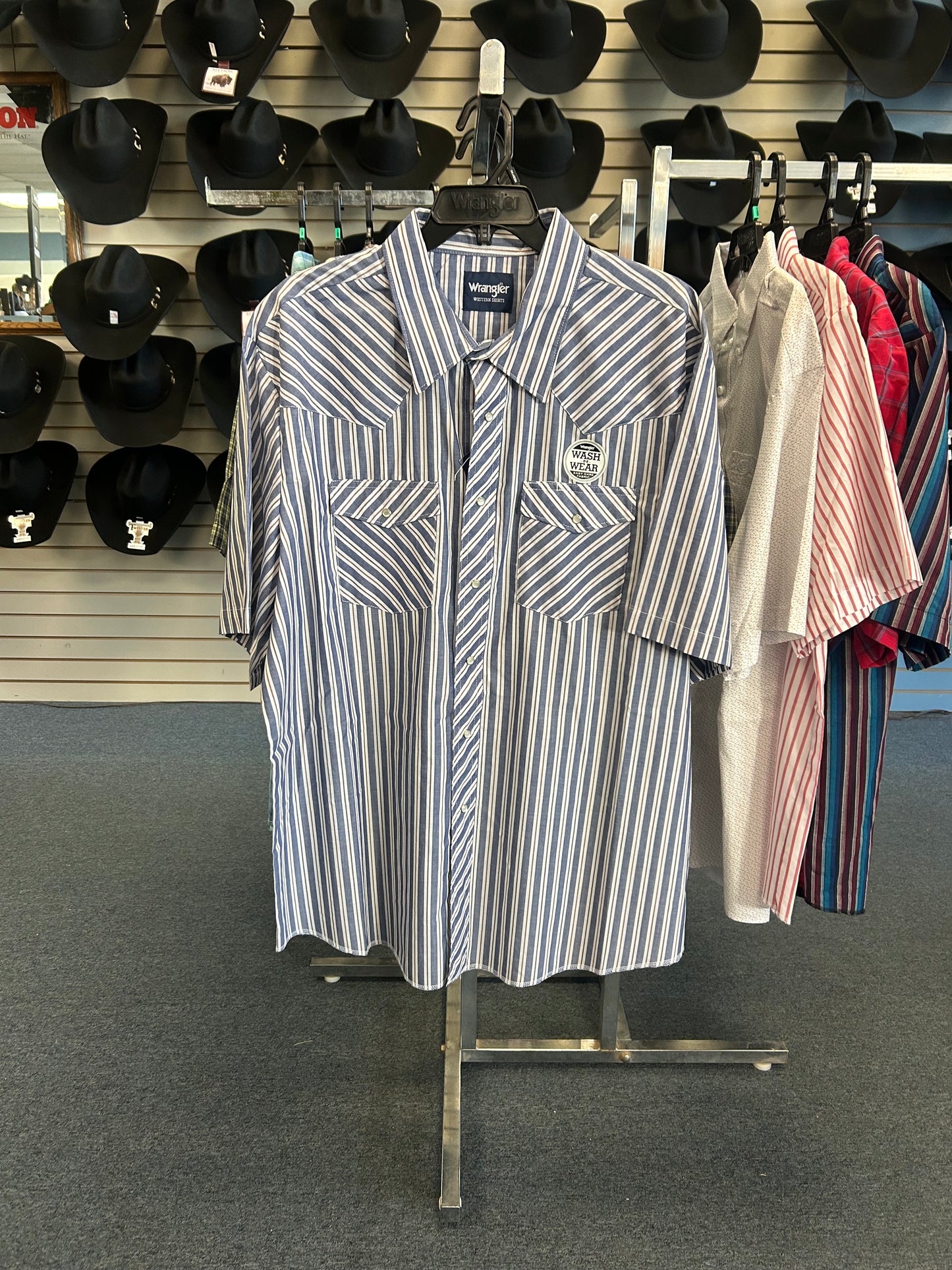 Wrangler Wash and Wear Blue Short Sleeve