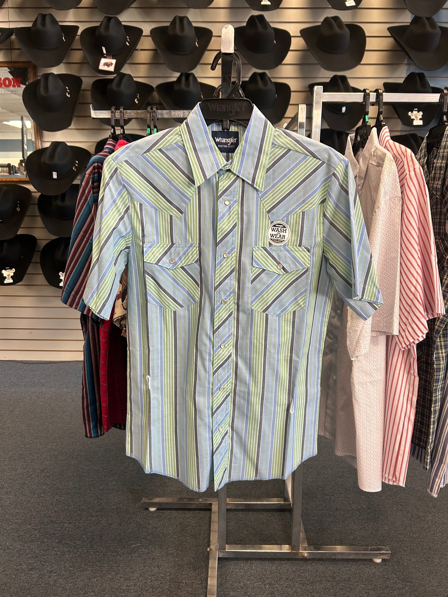 Wrangler Plaid Blue and Green Short Sleeve