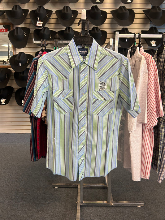 Wrangler Plaid Blue and Green Short Sleeve