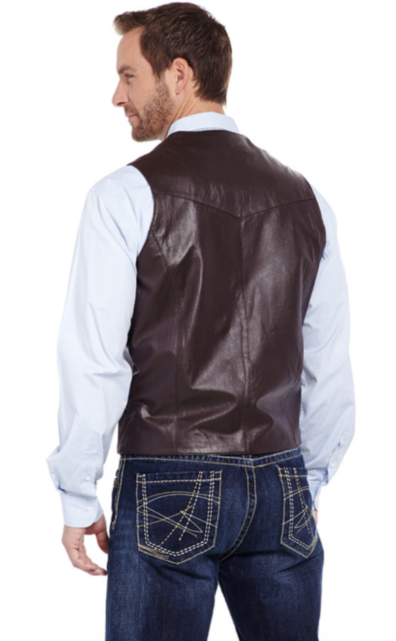 Mens Button Up Brown Leather Vest