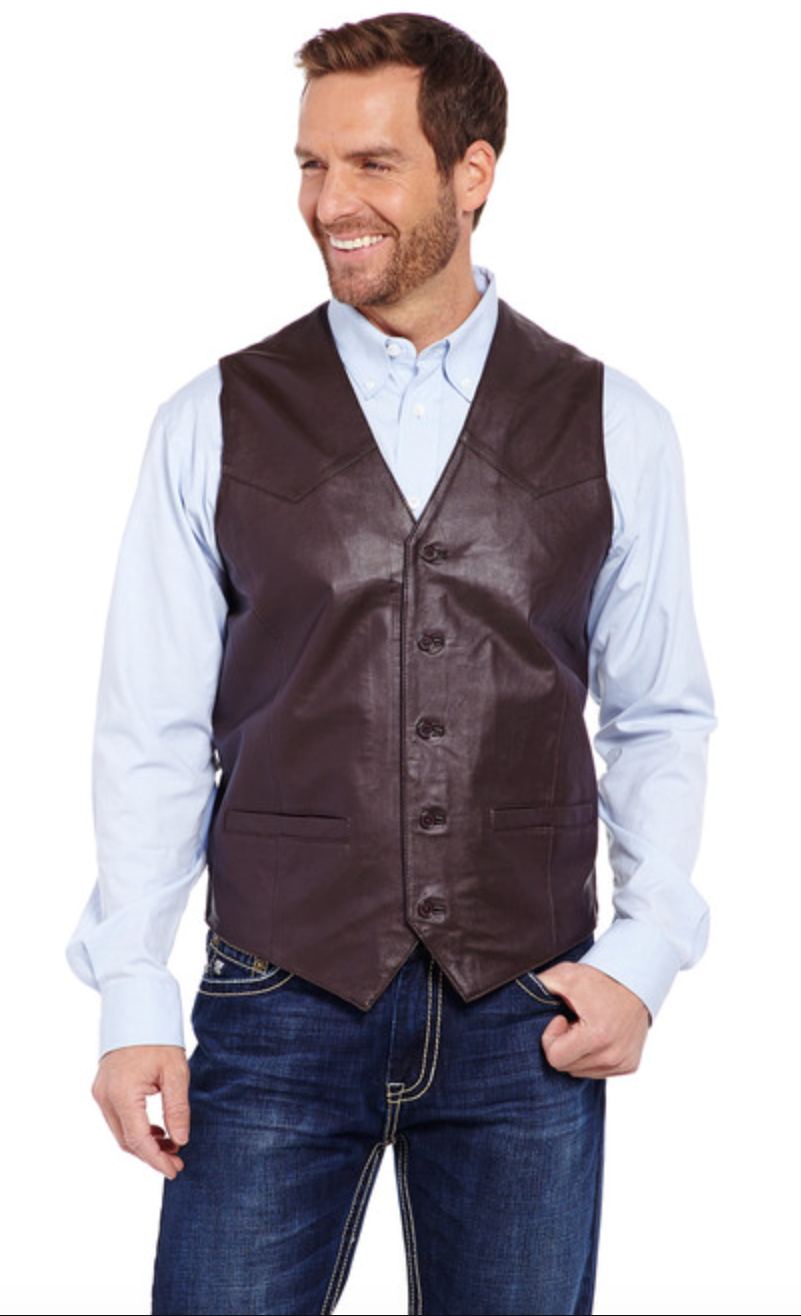 Mens Button Up Brown Leather Vest