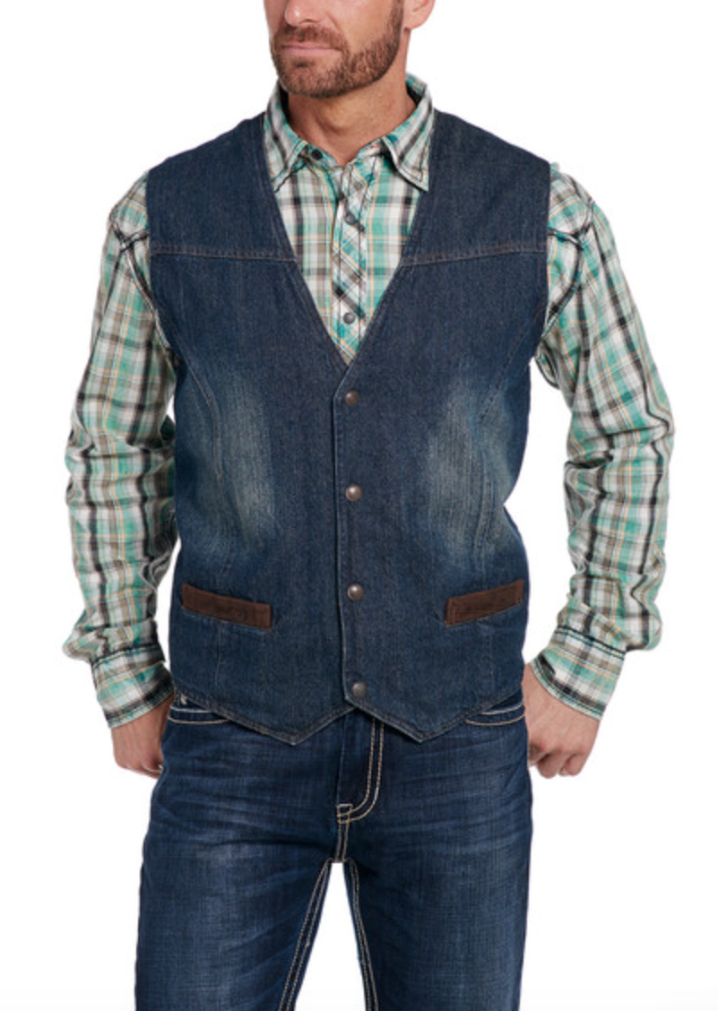 Stonewashed & SandBlasted Snap Front Denim Vest