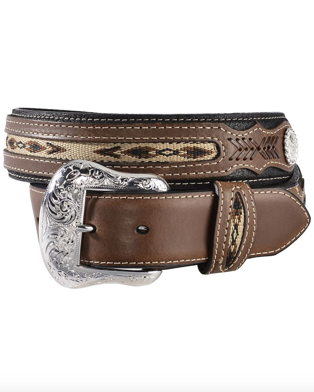 Mens Nocona Inlay Ribbon Leather Belt