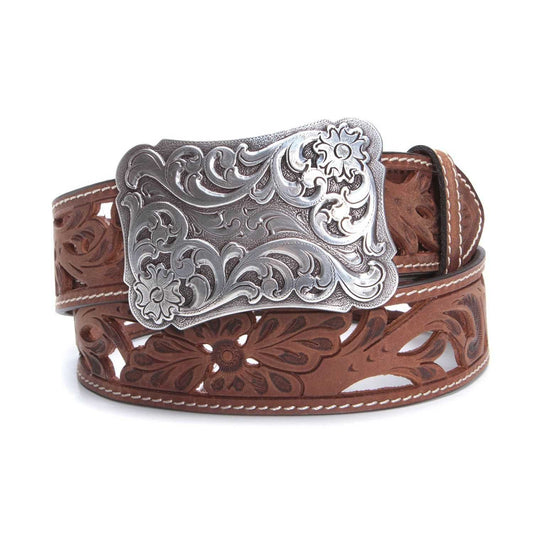 Floral Tooled Leather Belt