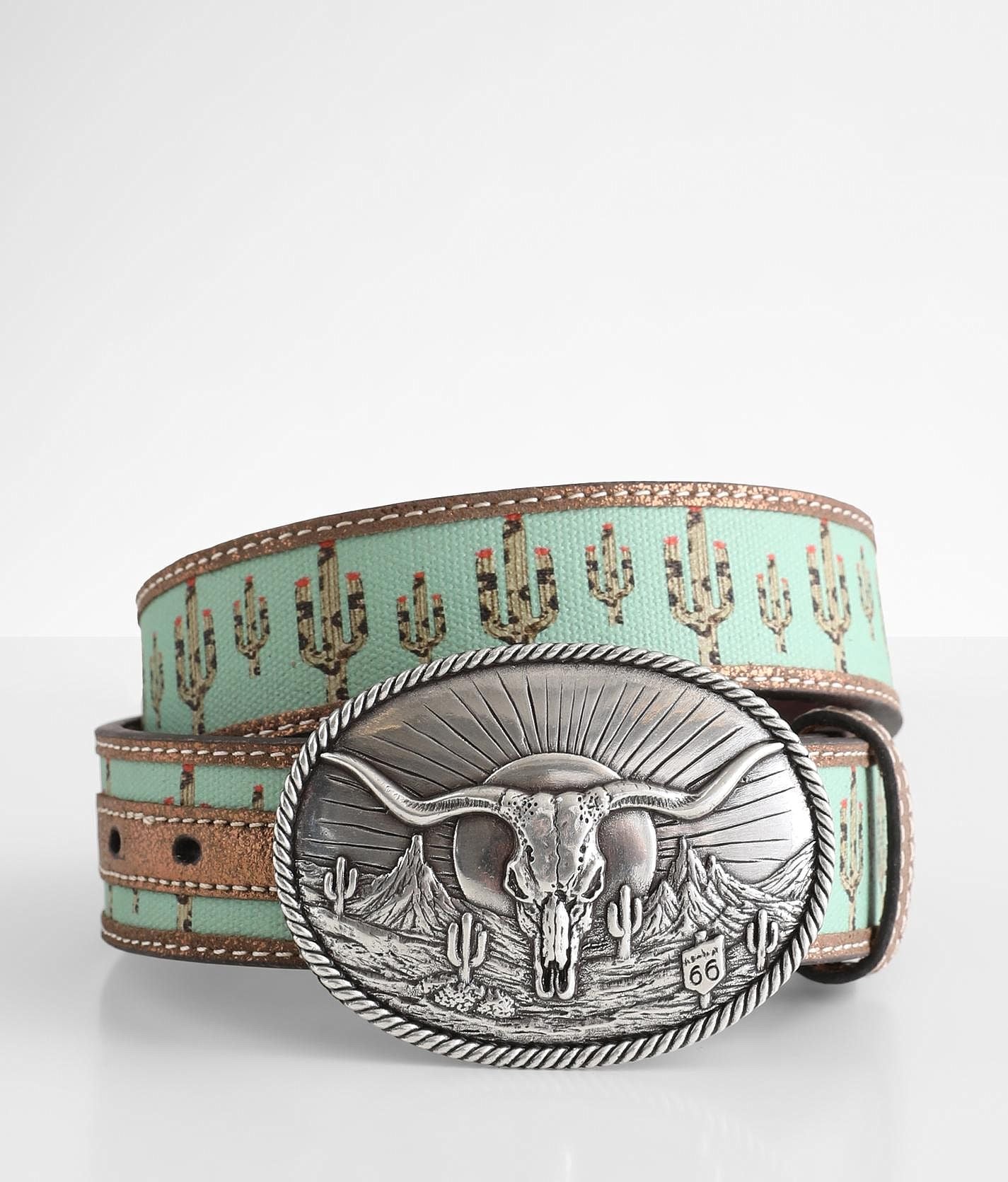 Cactus Print Leather Western Belt