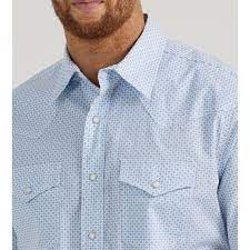 Blue Geo Print Short Sleeve Button Down