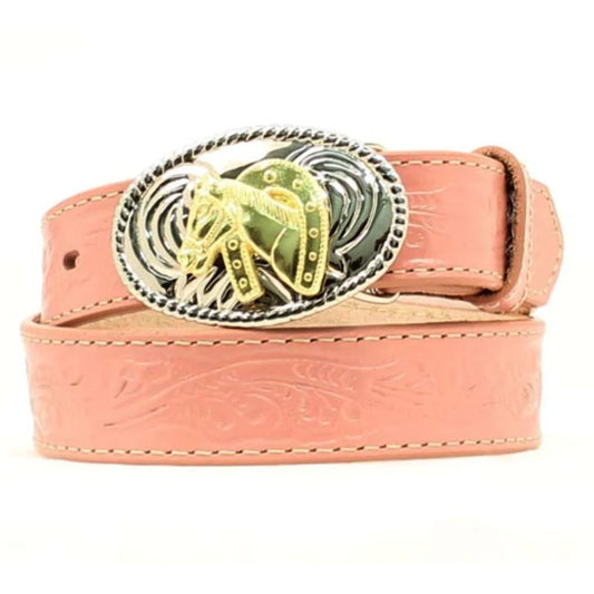 Girls Pink Tooled Belt