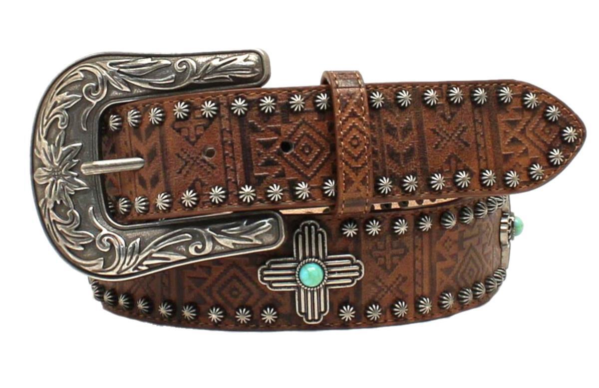 Leather Cross Conchos Studded Brown Belt